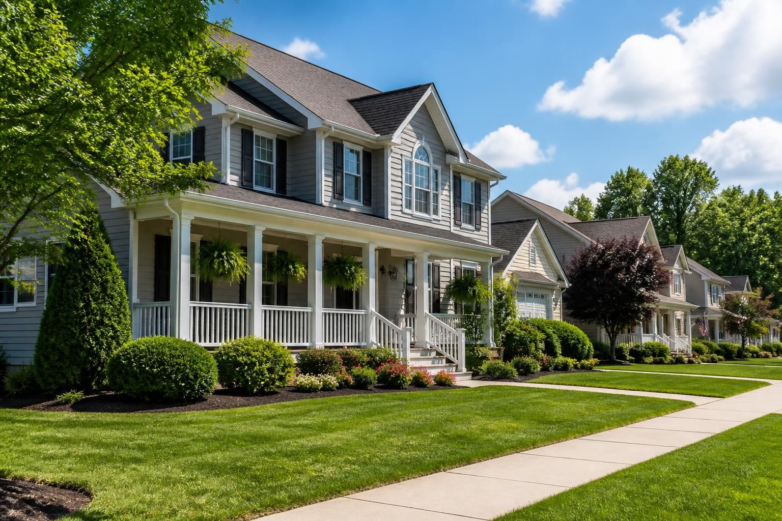 Spacious residential homes with manicured lawns in Savannah